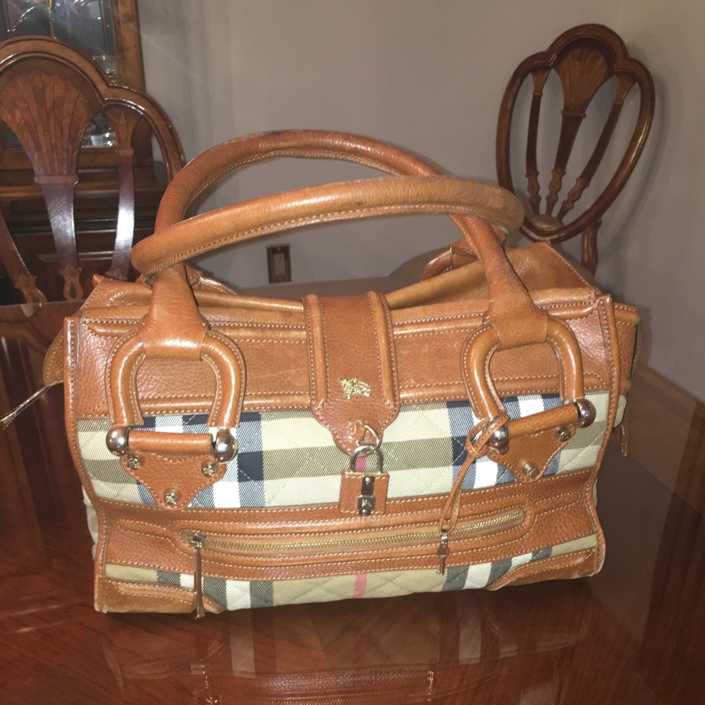 Burberry Chestnut Leather Quilted Manor Satchel